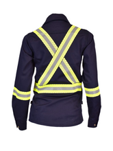 Load image into Gallery viewer, Women's Ultrasoft® 7oz Deluxe Segmented Striped Work Shirt IFR 673- Navy