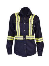 Load image into Gallery viewer, Women's Ultrasoft® 7oz Deluxe Segmented Striped Work Shirt IFR 673- Navy