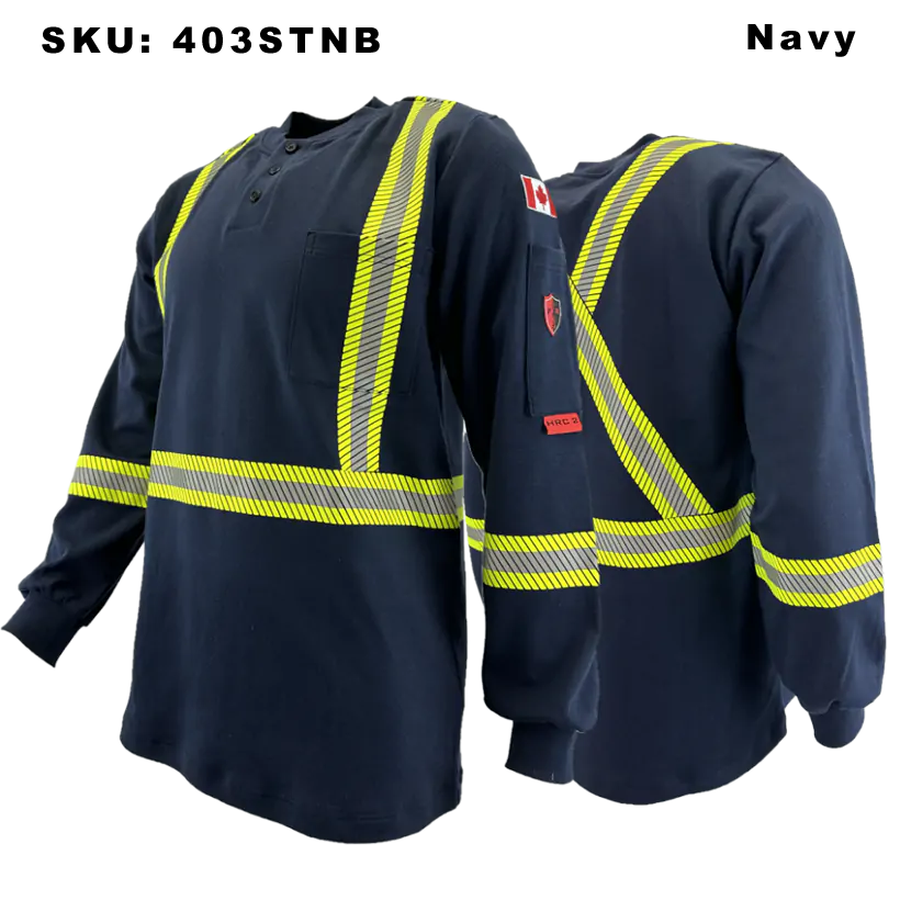 Atlas FR/AR Henley Shirt Navy Striped Edmonton Workwear