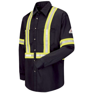 Bulwark Men’s FR Uniform Shirt w/ Reflective Trim - Navy