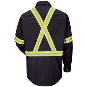 Bulwark Men’s FR Uniform Shirt w/ Reflective Trim - Navy