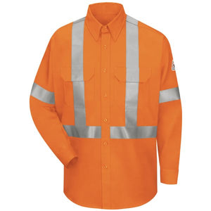Bulwark Men’s FR Lightweight HiVis Work Shirt w/ Reflective Trim - Orange