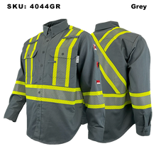 Load image into Gallery viewer, Atlas FR/AR Work Shirts with 4” Segmented Striping - Grey
